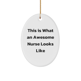 Funny Nurse Gifts from Friends for Awesome Nurses - Oval Ornament, This Is What An Awesome Nurse Looks Like, Christmas Unique Present - Image 1